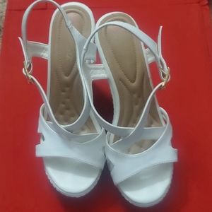 White open toe wedge heels
